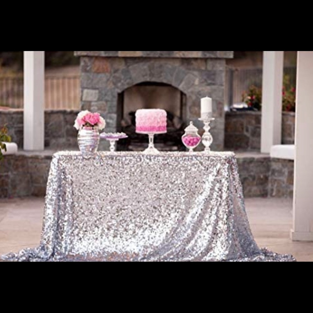 Silver sequin tablecloth